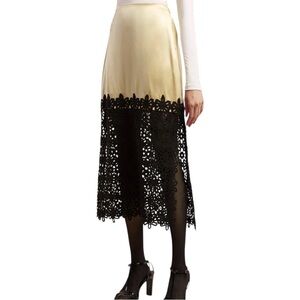 Rebecca Taylor Double Face Silk Charmeuse Lace Skirt in Champagne and Black
